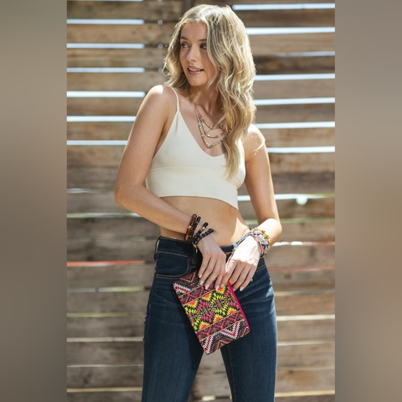 Handmade Hand Beaded Wristlet Clutch - Ethnic Inspired Design - Dyed Fine Cotton - Picture 2 of 9